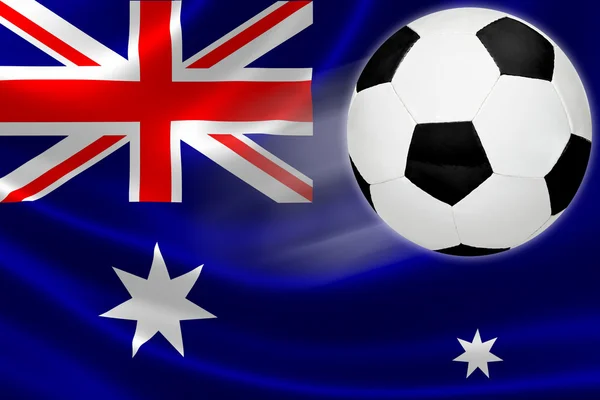 Fußball-Schlieren über Australiens Flagge — Stockfoto