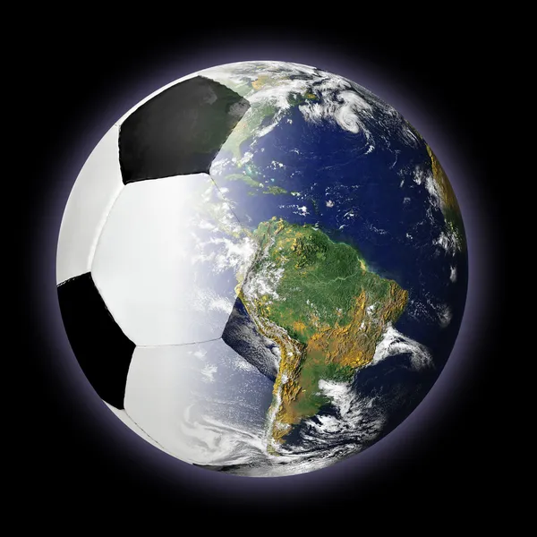 Futbol topu ve planet earth birlikte birleştirilmiş — Stok fotoğraf