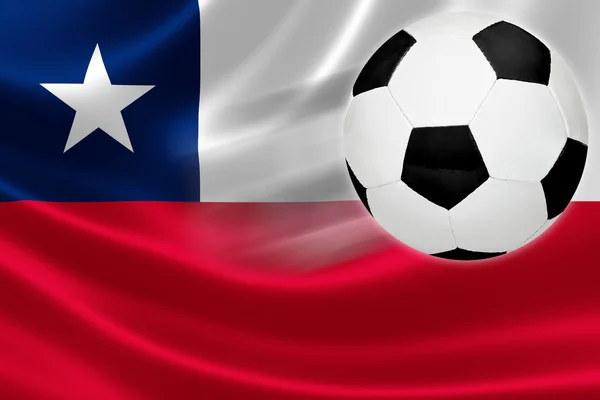 Balón de fútbol salta de la bandera de Chile — Foto de Stock