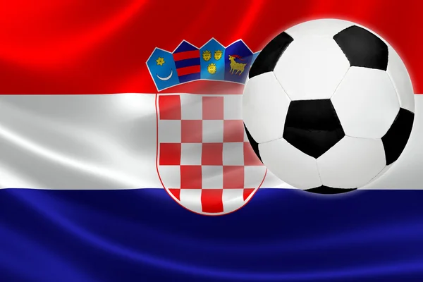 Le ballon de football sort du drapeau croate — Photo