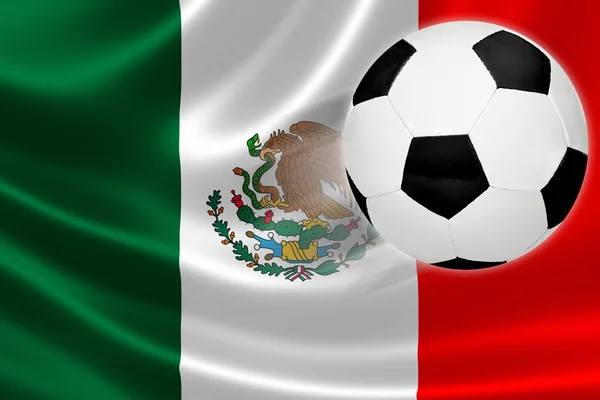 Le ballon de football sort du drapeau mexicain — Photo