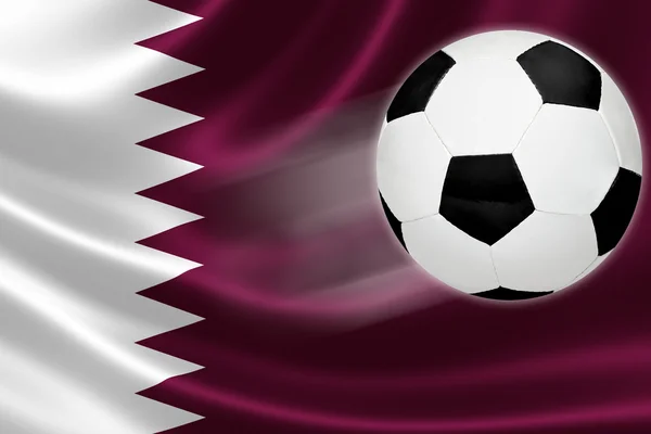 Voetbal bal strepen over de vlag van qatar — Stockfoto