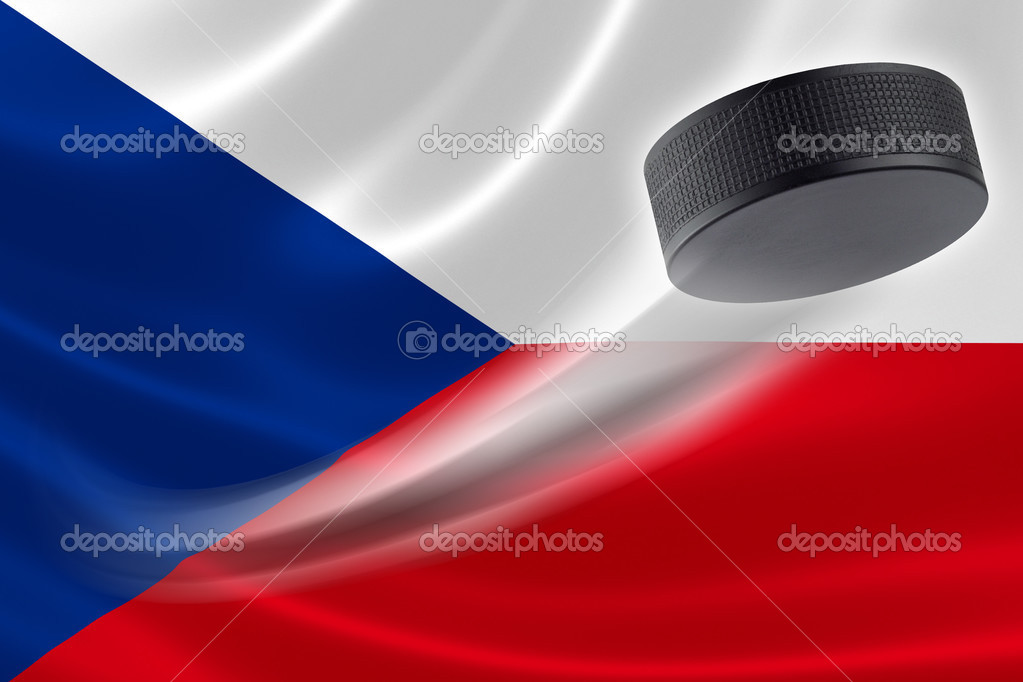 Hockey Puck Streaks Across the Czech Republic Flag — Stock Photo