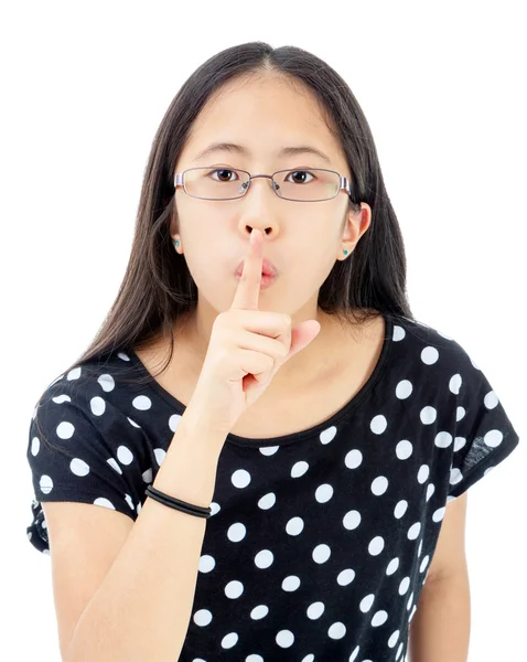Tween menina com um silêncio gestos — Fotografia de Stock