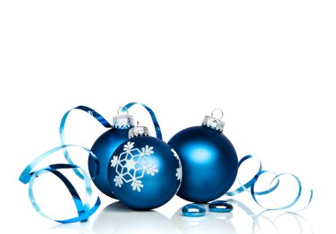 Mavi Noel baubles ile kopya alanı