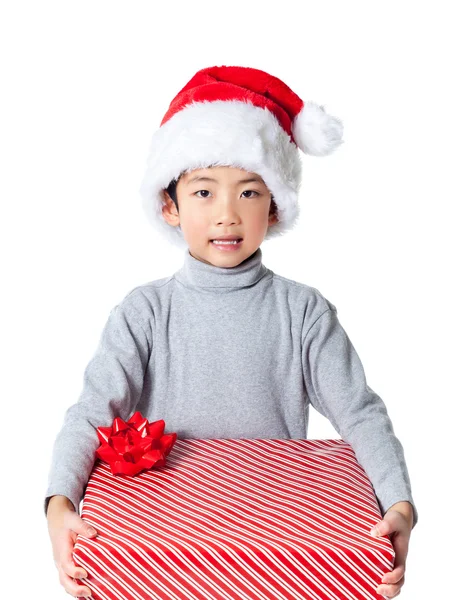 Cute Boy Holding Christmas Present — Stock Photo, Image