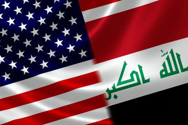 Sammenslåtte flagg for Irak og USA – stockfoto