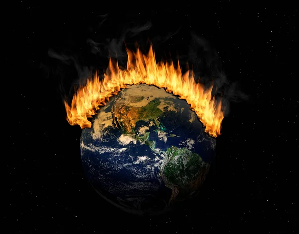 Планета Земля Космосі Поглинута Полум Концепція Кліматичної Кризи Стихійні Лиха — стокове фото