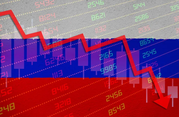 Gazdasági Válság Tőzsdei Chart Nyíl Piros Negatív Területen Felett Orosz — Stock Fotó