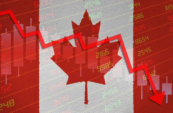 Borsa Haritası Olan Ekonomik Kriz Kırmızı Negatif Bölgede Duvarda Kanada — Stok fotoğraf