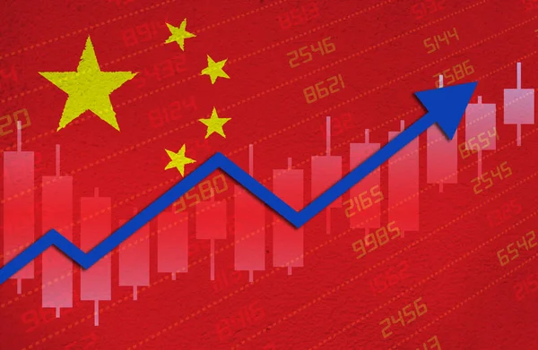 Economic Recovery Stock Market Chart Arrow Positive Territory Chinese Flag — Stock Photo, Image