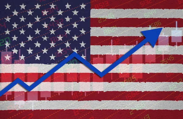 Economic Recovery Stock Market Chart Arrow Positive Territory Flag Painted — Stock Photo, Image