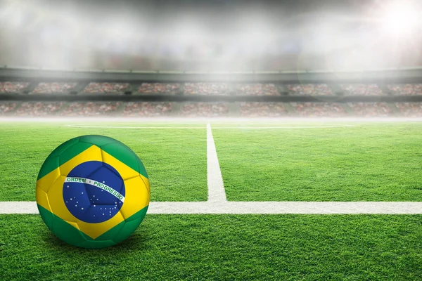 Fútbol Estadio Aire Libre Brillantemente Iluminado Con Bandera Pintada Brasil — Foto de Stock