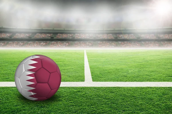 Futebol Estádio Livre Iluminado Com Bandeira Pintada Qatar Concentre Primeiro — Fotografia de Stock