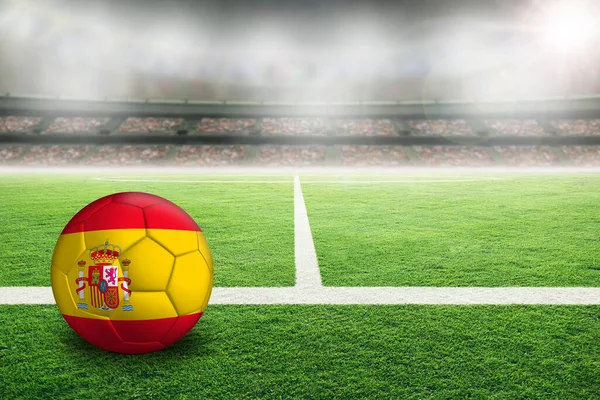 Voetbal Fel Verlichte Outdoor Stadion Met Geschilderde Vlag Van Spanje — Stockfoto