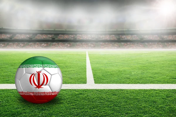 Football Brightly Lit Outdoor Stadium Painted Flag Iran Focus Foreground — Stock Photo, Image