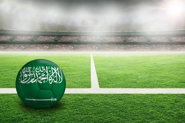 Fútbol Estadio Aire Libre Brillantemente Iluminado Con Bandera Pintada Arabia — Foto de Stock