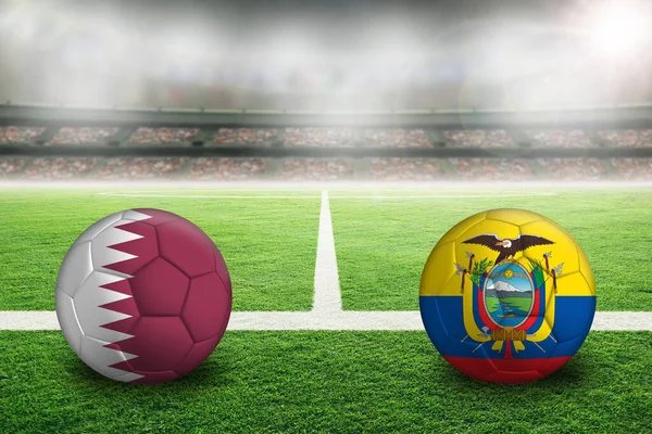 Катар Проти Еквадорського Футболу Яскраво Освітленому Стадіоні Розфарбованим Прапором Країни — стокове фото