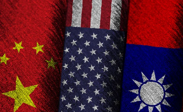 Flags China United States Taiwan Folded Fabric Concept Political Relations — стоковое фото