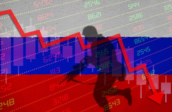 Guerra Que Causa Crisis Económica Con Flecha Del Gráfico Del —  Fotos de Stock