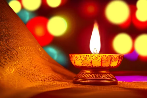 Счастливый Фестиваль Дивали Элементами Piyali Diya Oil Lamp Фоне Ранголи — стоковое фото