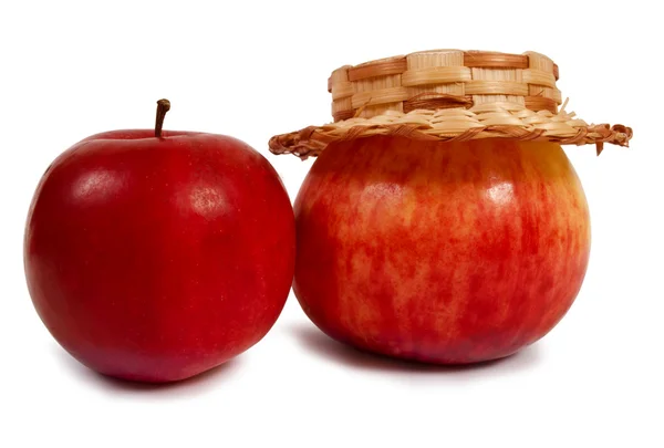 Two red apples with leaves — Stock Photo, Image