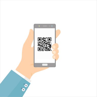 Akıllı telefonlu QR kod tarama simgesi, bana barkod işareti, Vektör illüstrasyonu tara