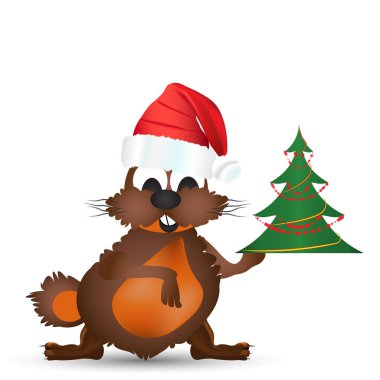 Noel için vektör illüstrasyonu. Küçük sevimli bir tavşanla tebrik kartı tasarımı.