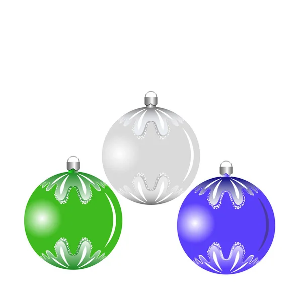 Conjunto Hermosas Bolas Navidad Sobre Fondo Blanco Vector — Vector de stock