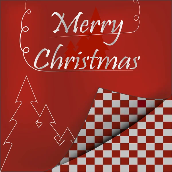 Veselé Vánoce Ručně Vyráběný Text Červeném Pozadí Silueta Stromů Papír — Stockový vektor