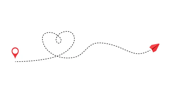 Avion Papier Avec Ligne Pointillée Avion Papier Origami Amour Symbole — Image vectorielle