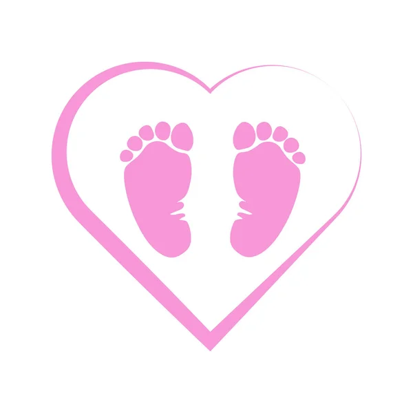 Silhouette Childrens Feet Barefoot Heart Icon Installed — Stock Vector