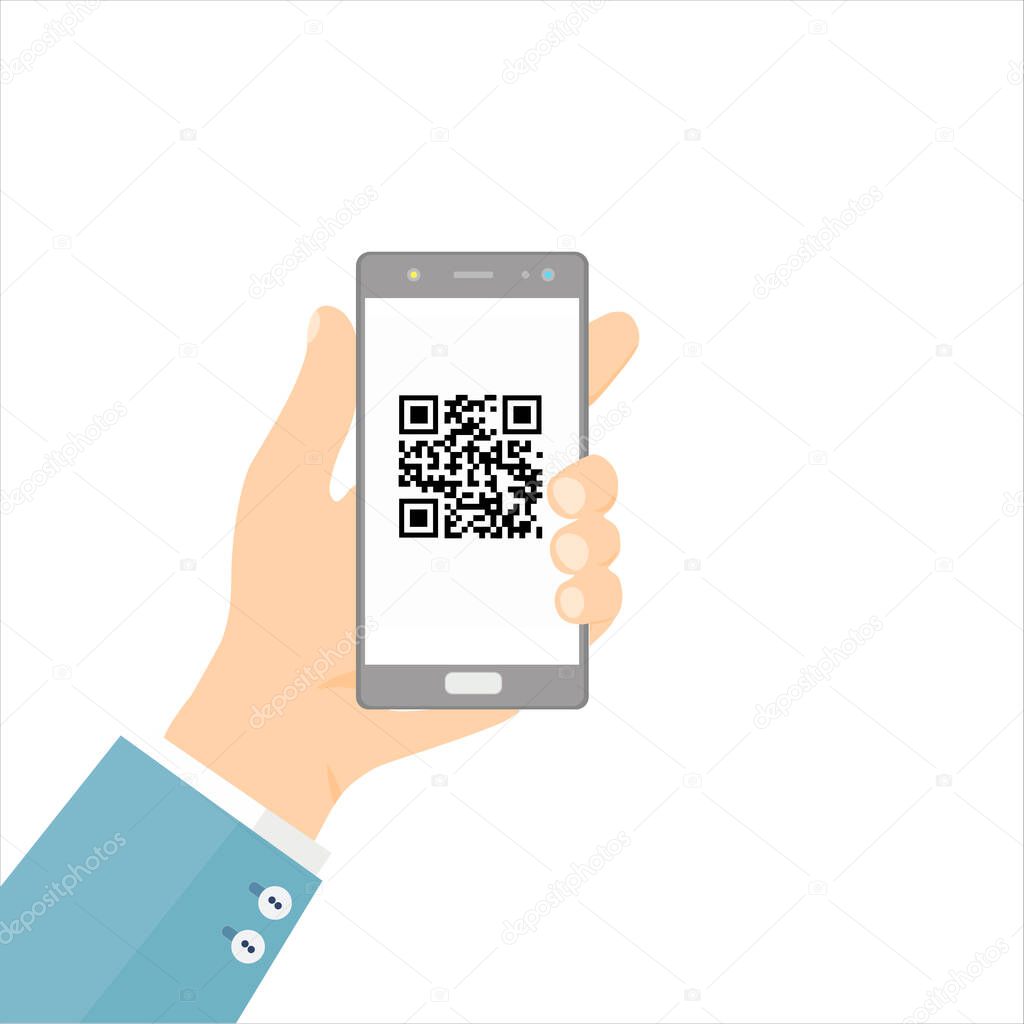 QR code scan icon with smartphone, scan me barcode sign, Vector illustration