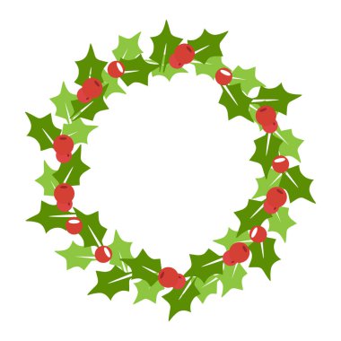 Yılbaşı tatili için Noel çelengi. Vektör kış ikonu. Spruce dalı ve güzel bir yay. Kartpostal tasarımı için element.