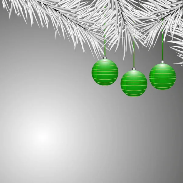 Belles Boules Noël Vertes Sur Branche Sapin Blanc Illustration Vectorielle — Image vectorielle
