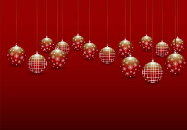 Kırmızı arka planda Noel topları asılı