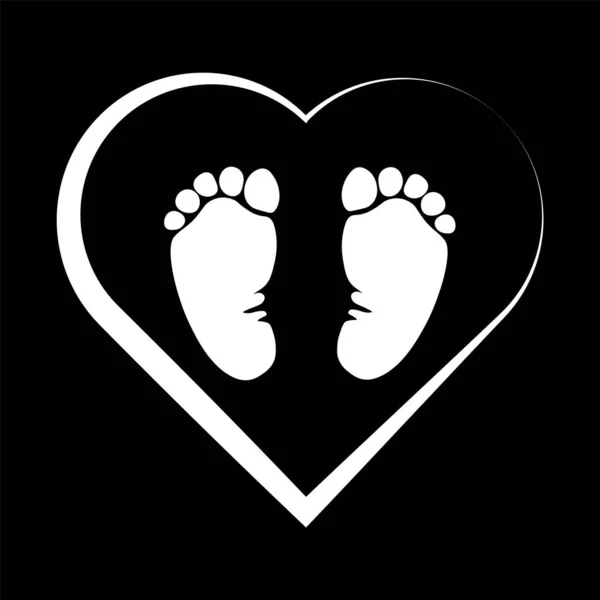 Silhouette Childrens Feet Barefoot Heart Icon Installed — Stock Vector