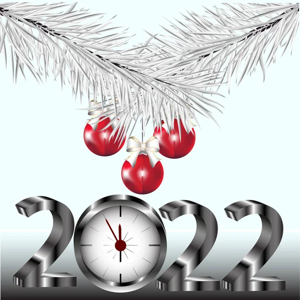 Happy New Year 2022 Poster Watch Banner Christmas Balls Christmas — Stock Vector