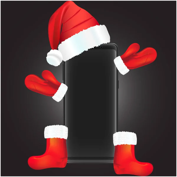 Ein Neues Bestes Modernes Smartphone Neujahrsangebot Ein Satz Weihnachtsmänner Hält — Stockvektor