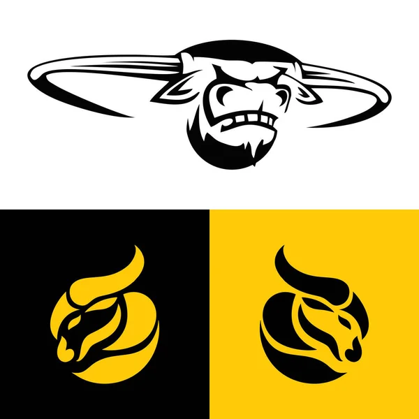 黄色白黒の背景に牛のロゴデザイン — ストックベクタ