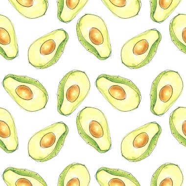 Beyaz arka planda avokado yeşili suluboya çizimi. Kusursuz desen. İzole et