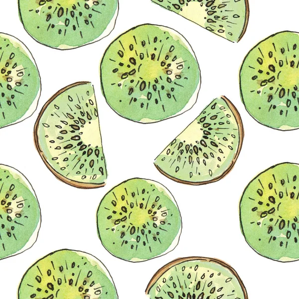 Aquarela Desenho Kiwi Frutas Fundo Branco Padrão Sem Costura Isolar — Fotografia de Stock