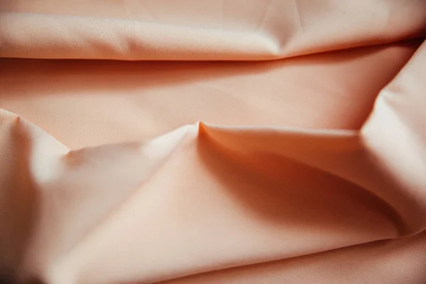 Ráncos Bézs Szövet Redőkben Függönyökben Rejlik Textil Textúra Rózsaszín Színben — Stock Fotó
