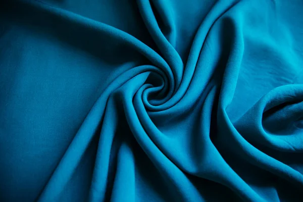 Kék Ráncos Szövet Fekszik Redők Asztalon Drapery Textúra — Stock Fotó