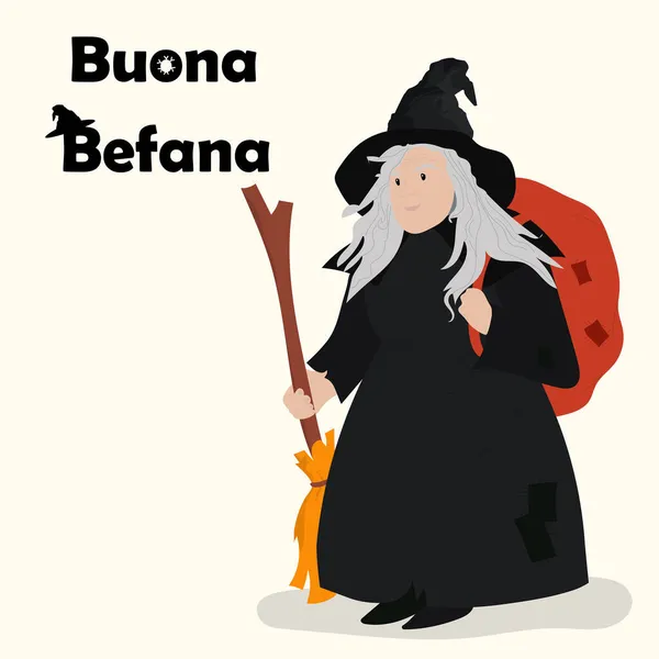 Buona Befana Italian Merry Epiphany Christmas Vector Illustration — Stock Vector