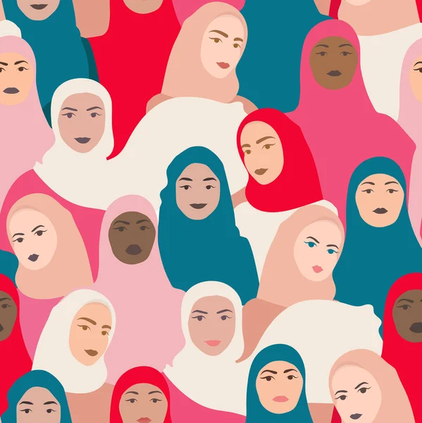 Jasny Bezproblemowy Wzór Muzułmankami Międzynarodowy Dzień Kobiet Dzień Hidżabski Grafika — Wektor stockowy