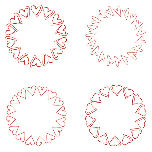 Kruhové Rámy Srdcí Valentýn Nastaven Vektorová Ilustrace — Stockový vektor