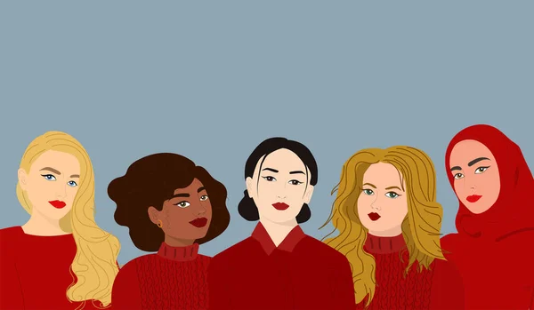 Женское Сообщество Носит Красное Знамя Красного Дня Векторная Иллюстрация — стоковый вектор