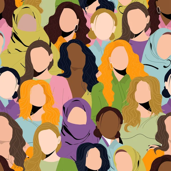 Бесшовная Картина Абстрактными Женскими Лицами Разнообразные Лица Женщин Разных Национальностей — стоковый вектор