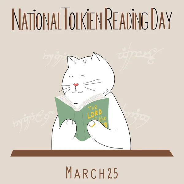 全国托尔金阅读日 带着可爱猫的非官方假日3月25日日历页 — 图库矢量图片